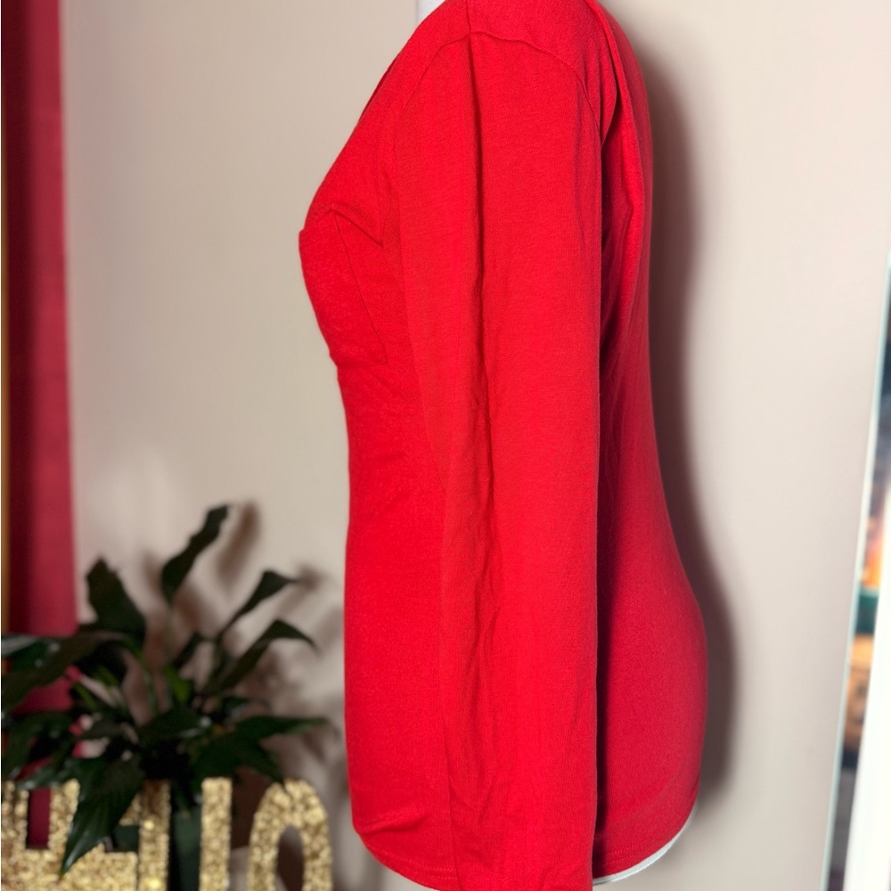 Women's Red V-Neck Top - Picture 2 of 4